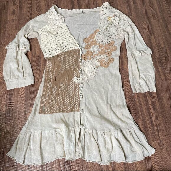 Vintage Anthropologie Knitted Knotted Cobbled Roads‎ Crochet Doily Cardigan M - Picture 2 of 10